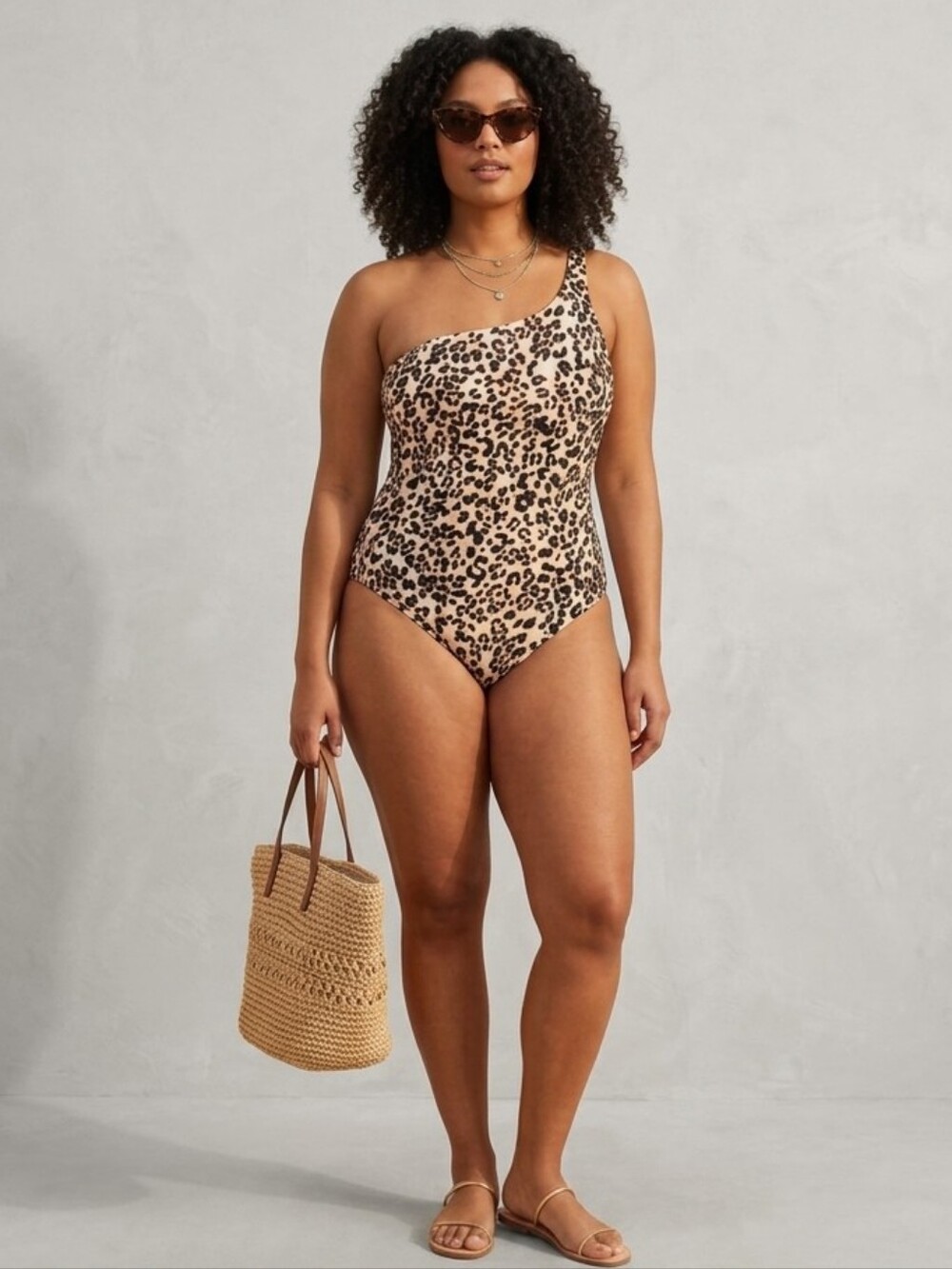 Ibiza Size XL Animal Print One Piece One Shoulder Swimsuit